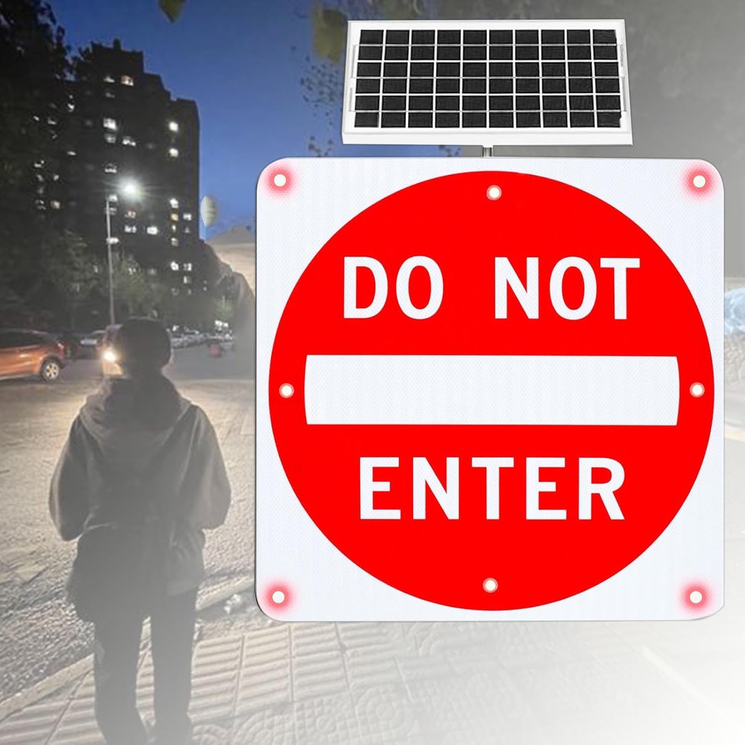 Solar-Powered LED Blinking Warning Sign – Automatic Night Flashing Reflective Traffic Signal, Heavy-Duty Weather-Resistant Design for Enhanced Road Safety