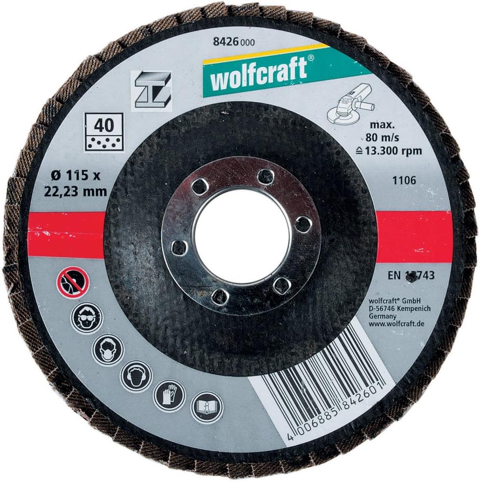 wolfcraft Lamellar Flap Disc for Metal, Corundum, Ø 115 mm, 40 I 8425000