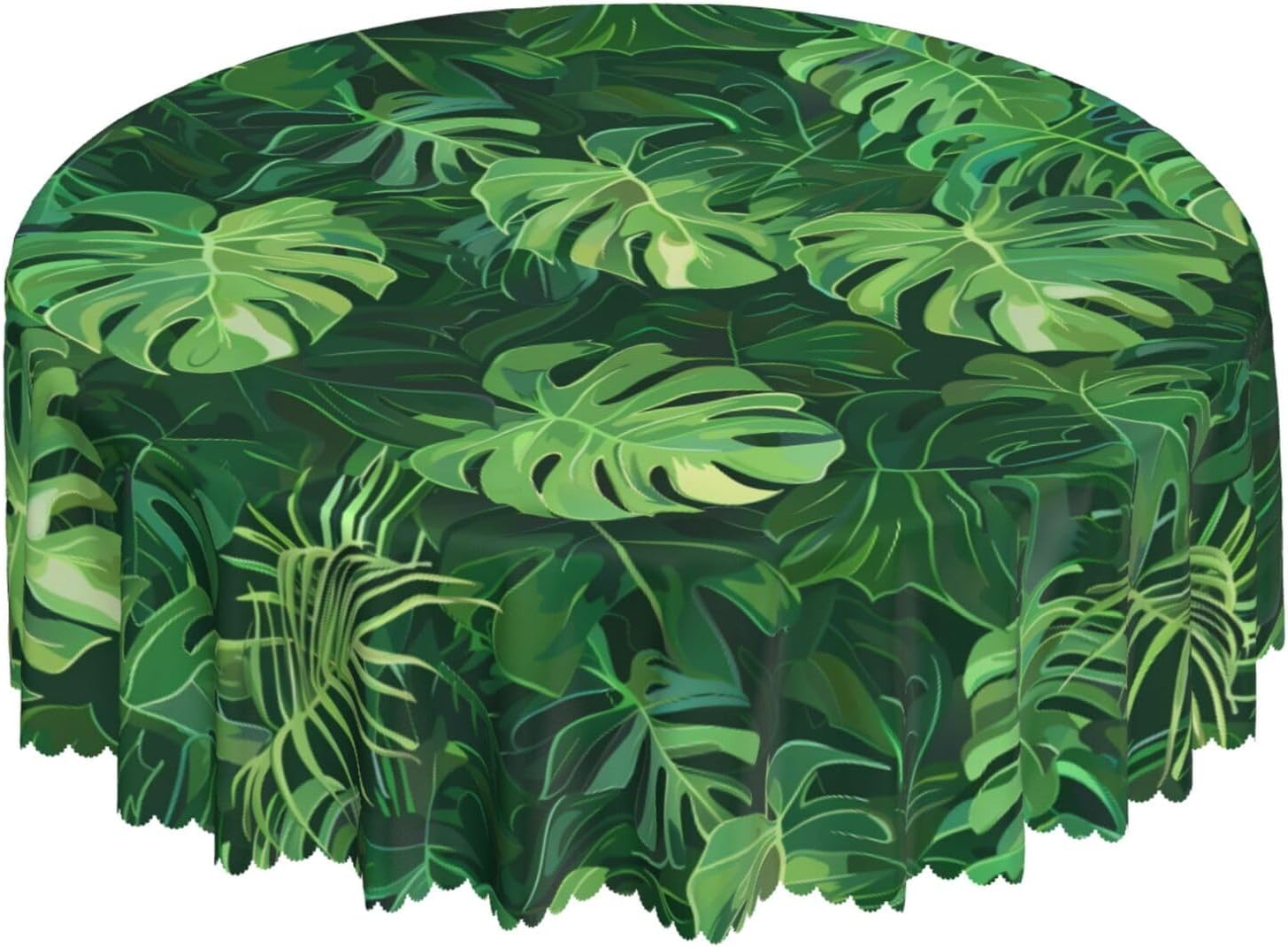 Round Tablecloth 60 Inch Green Monstera Leaves Outdoor Waterproof Spill-Proof Tables Cloth Decorative Table Cover for Kitchen Dinner Table Party Picnic
