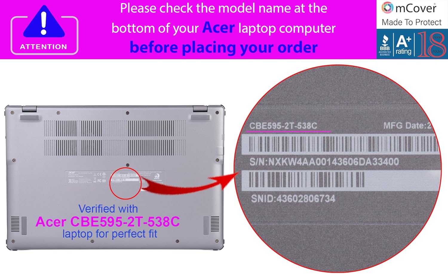 mCover Case ONLY Compatible for 2024-2025 15.6" Acer ChromeBook Plus 515 CBE595-2 Series Notebook Computer (NOT Fitting Any Other Acer Models) (Pink)