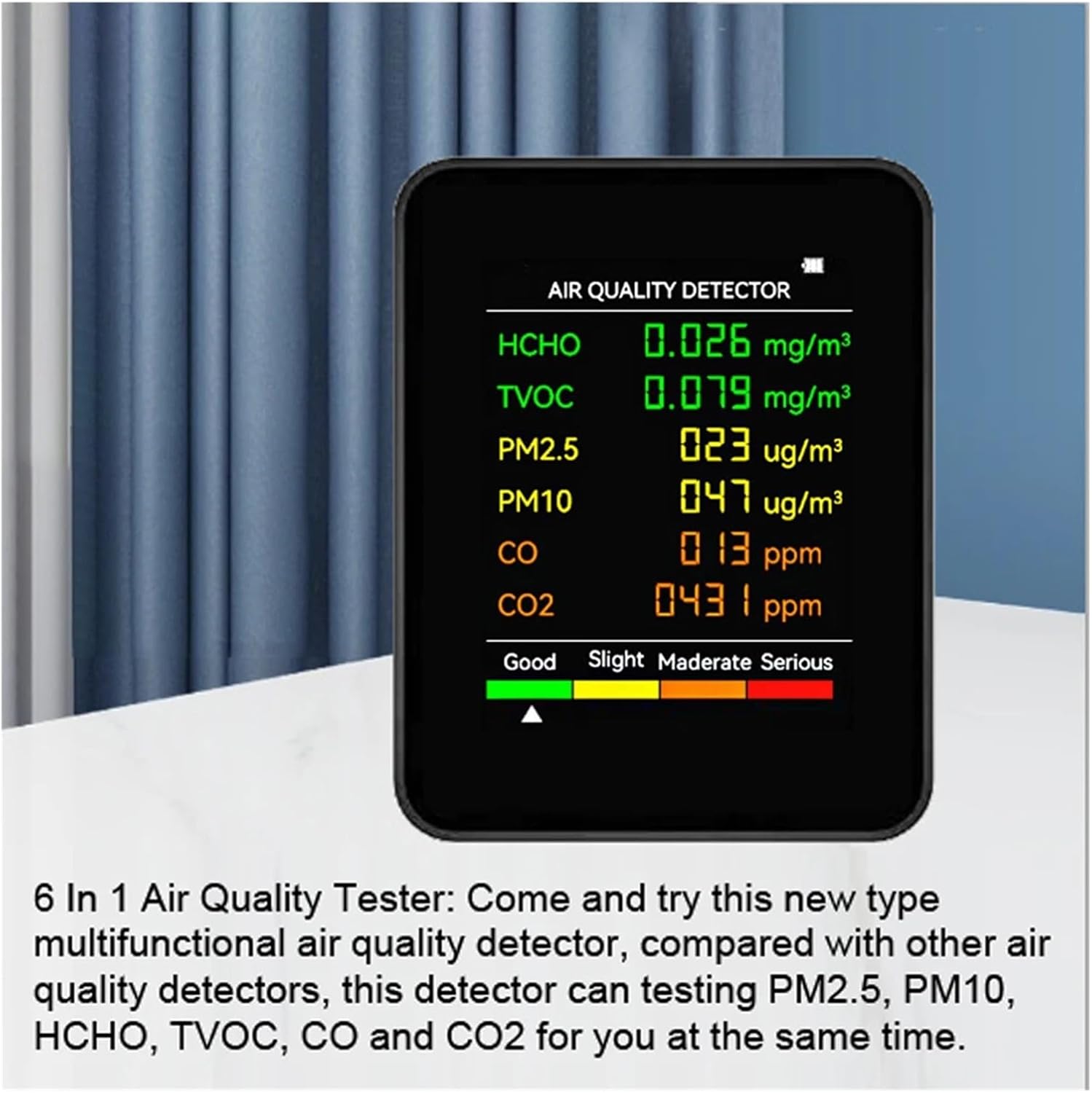 6 In 1 多機能ポータブル空気品質検出器 PM2.5 PM10 HCHO TVOC CO CO2 ホルムアルデヒドモニター LC