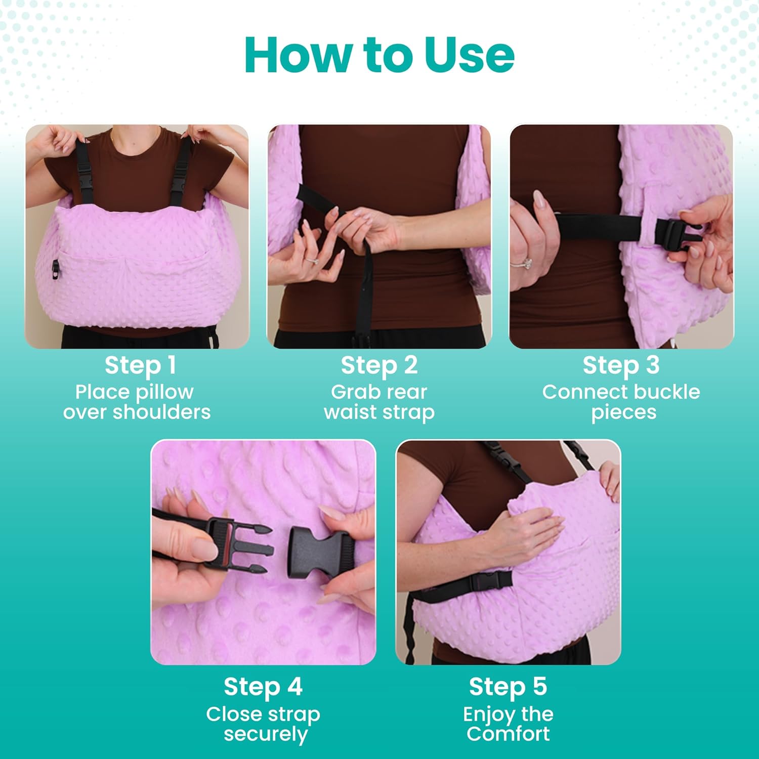 Mastectomy Recovery Pillow Set, Post-Surgery Comfort for Breast Surgery & Lumpectomy, 5-Piece Kit with Gel Pack, Seatbelt Cushion, Shower Lanyard & Storage Bag, Best Gift for Woman Having Mastectomy - Image 4