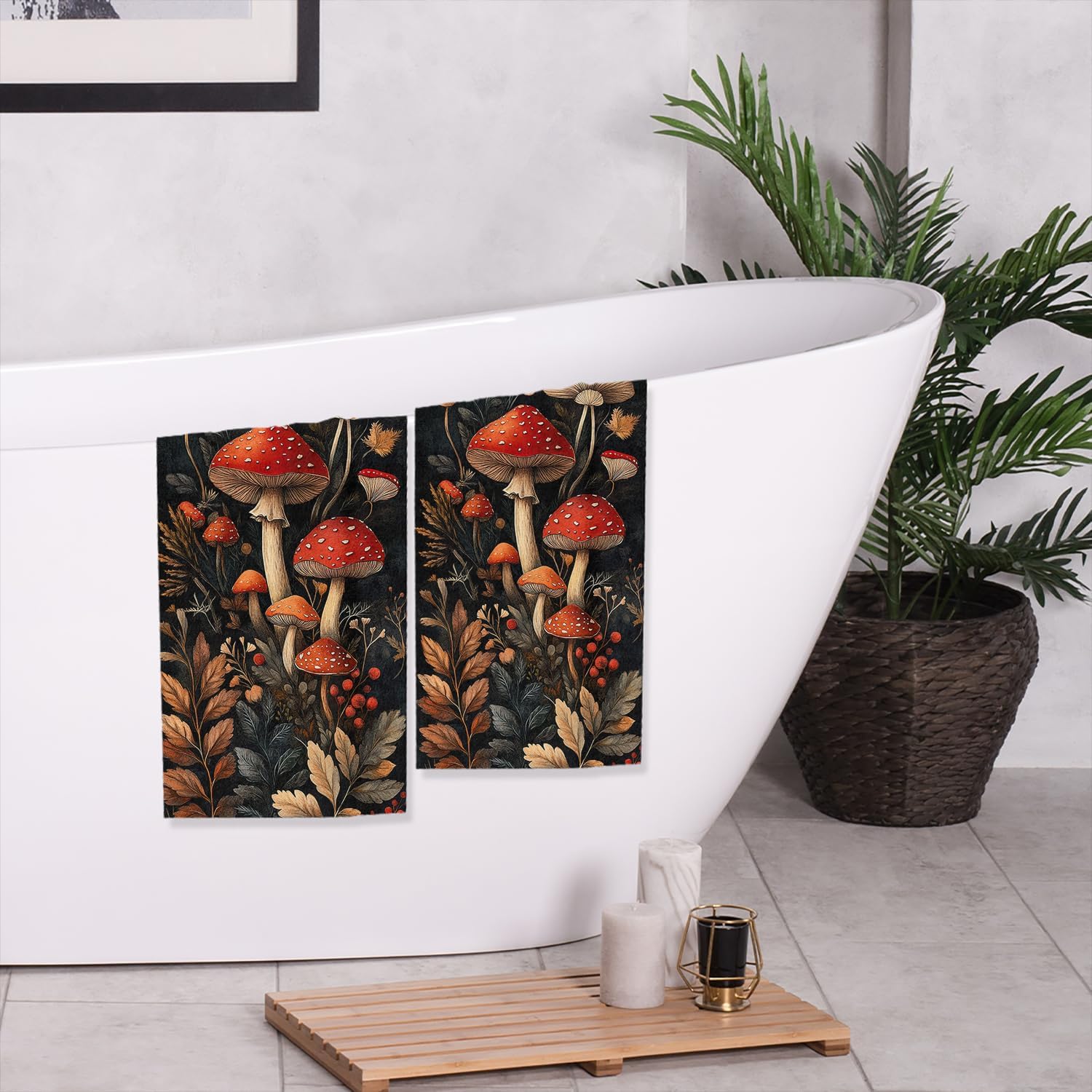 Mushroom Hand Towel Set of 2 Dark Vintage Plant Forest Countryside Absorbent Bath Towels Soft Breathable Bathroom Towel for Kitchen Hotel Spa Decor Gift 14x28 inch - Image 5