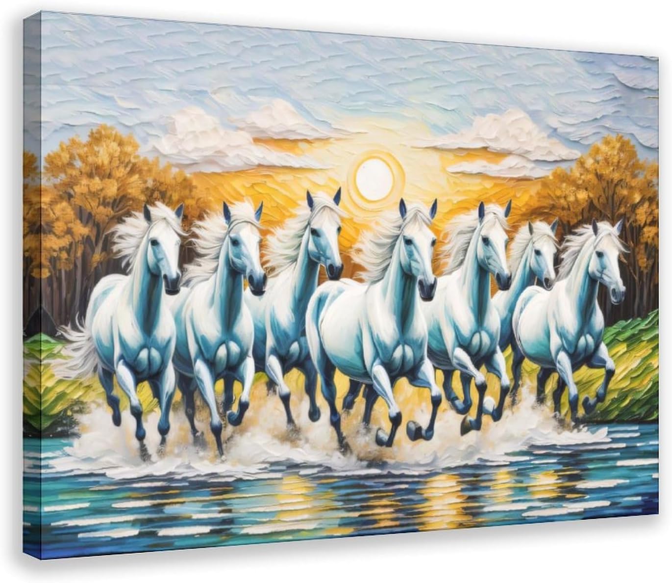 Seven Running Horses Painting Vastu Wall Art Poster 7 Lucky Horse Pictures 9 Canvas Bedroom Decor Office Room Decor Gift Frame-style Frame-style08x12inch(20x30cm)