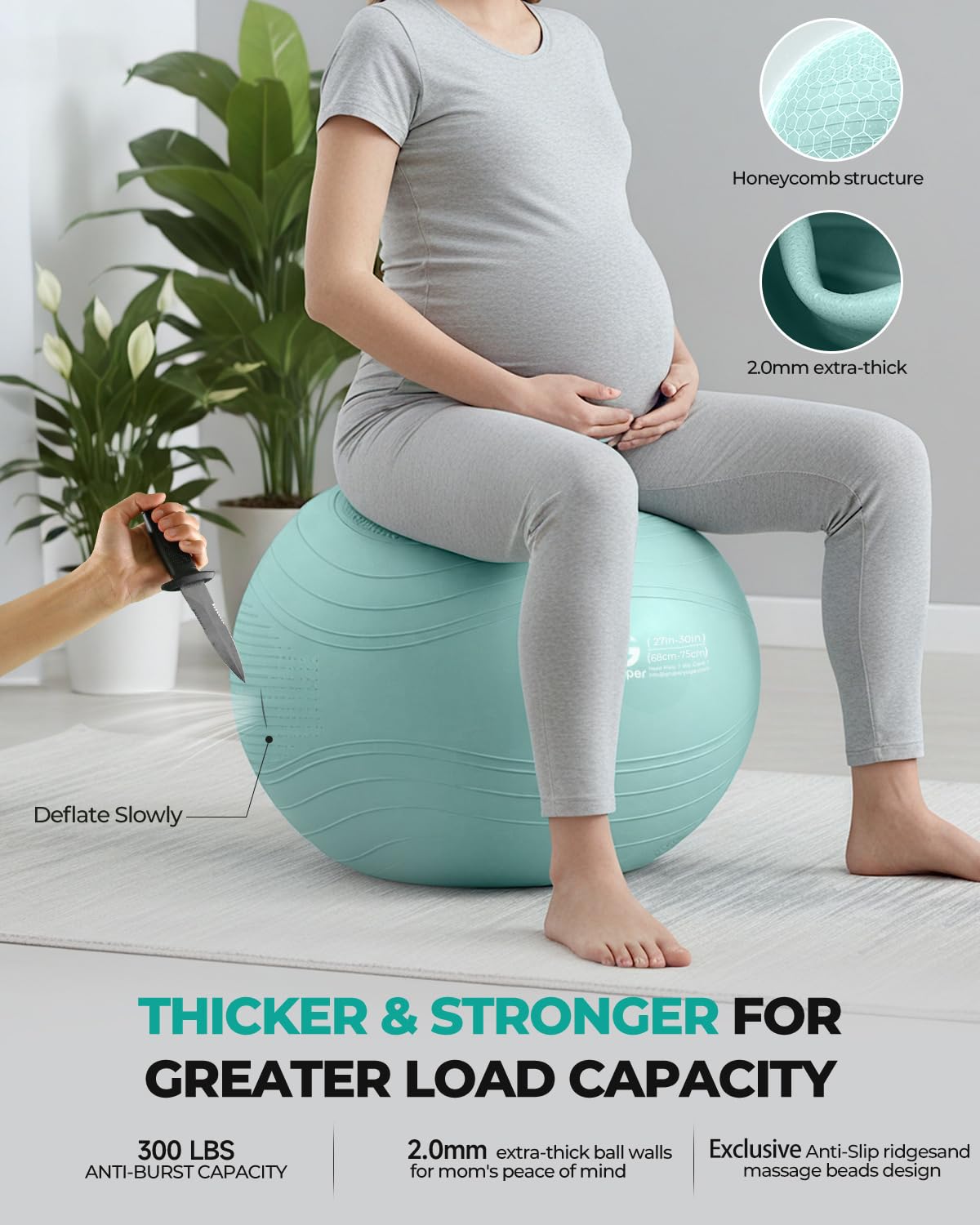 Gruper Palla da yoga, extra spessa, per allenamento, gravidanza, stabilità, 4 misure, anti-scoppio, per yoga, pilates, fitness, parto, fisioterapia, con pompa inclusa