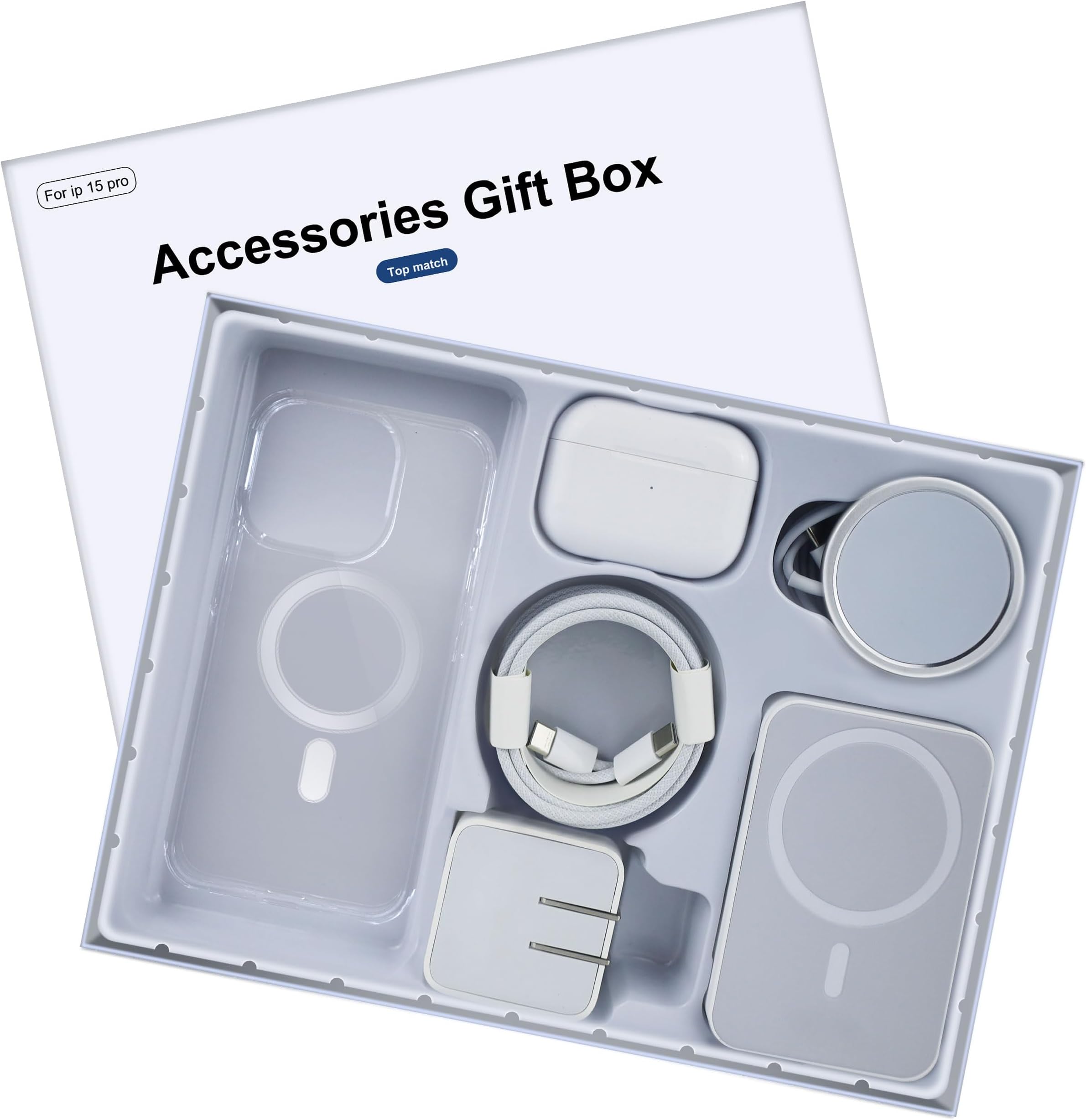 for iPhone 15 Pro 6.1 inch, Accessories Gift Box Set, Includes Earbuds Bluetooth Headphones, Compatible with MagSafe Wireless Charger Powerbank, for iPhone 15 Pro 6.1" Case Clear