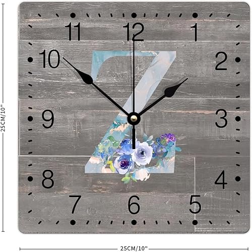 Miniatura 9 de Reloj de PVC con letra inicial H, monograma y apellido floral azul, 10 pulgadas, cuadrado, silencioso, sin tictac, para sala de estar, hogar,