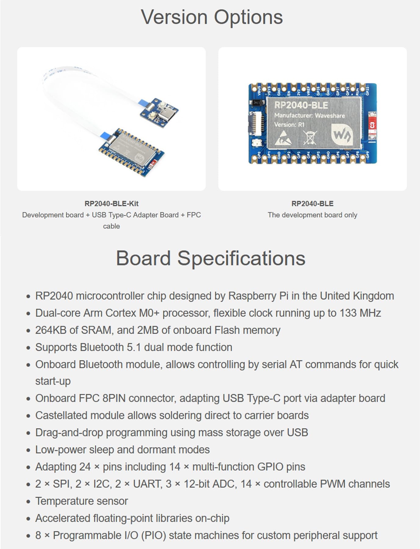 RP2040-BLE Microcontroller Board With Bluetooth 5.1 - Raspberry Pi Compatible Development Board