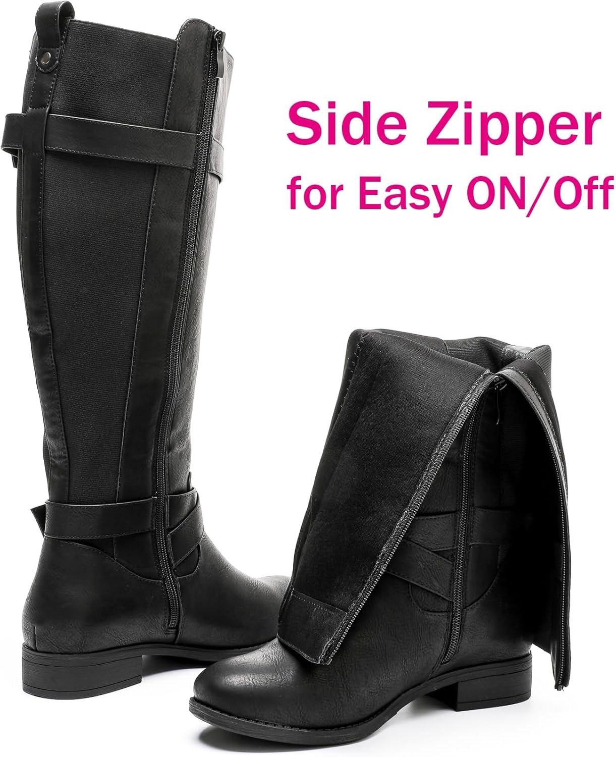 Luoika Women's Extra Wide Calf Round Toe Knee-high Boots