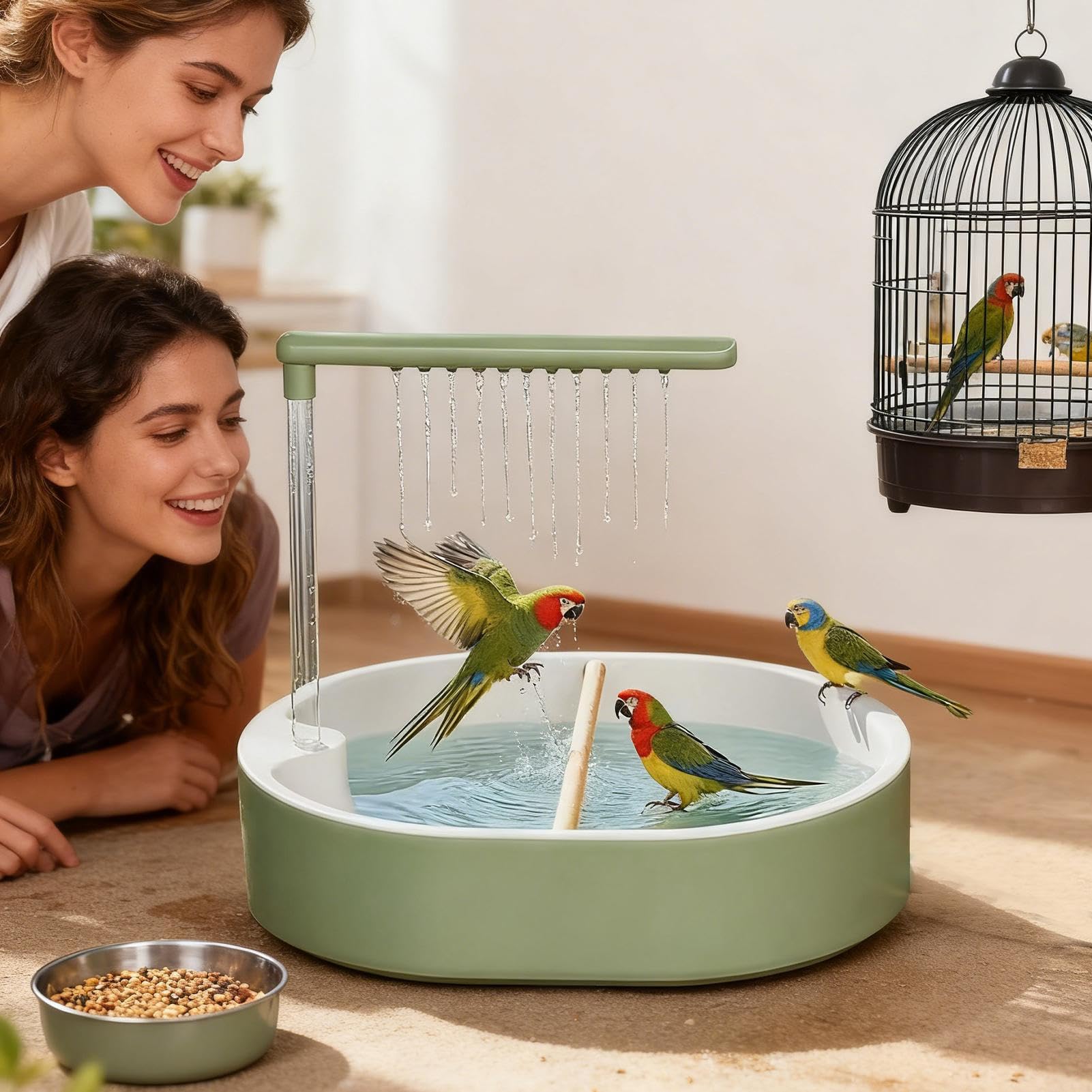 Bain d'Oiseaux Bassin Pour Oiseaux Silencieux Anti-Animaux | Douche pour Oiseaux d'Intérieur pour Cage Pour Jardin Balcon Patio Terrasse Salon Inséparable Calopsitte Perruche Cacatoès