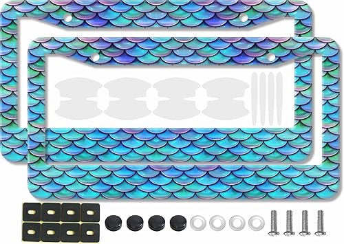 Miniatura 24 de 2 marcos de matrícula con diseño de bosque de luna llena para hombres y mujeres, soportes universales de metal verde luna y cielo nocturno con lazo