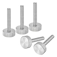 Vista 15 de uxcell M3x6mm Tornillos de pulgar moleteados, 5 piezas de acero inoxidable 304, cabeza plana moleteada, tornillos de pulgar roscados completamente