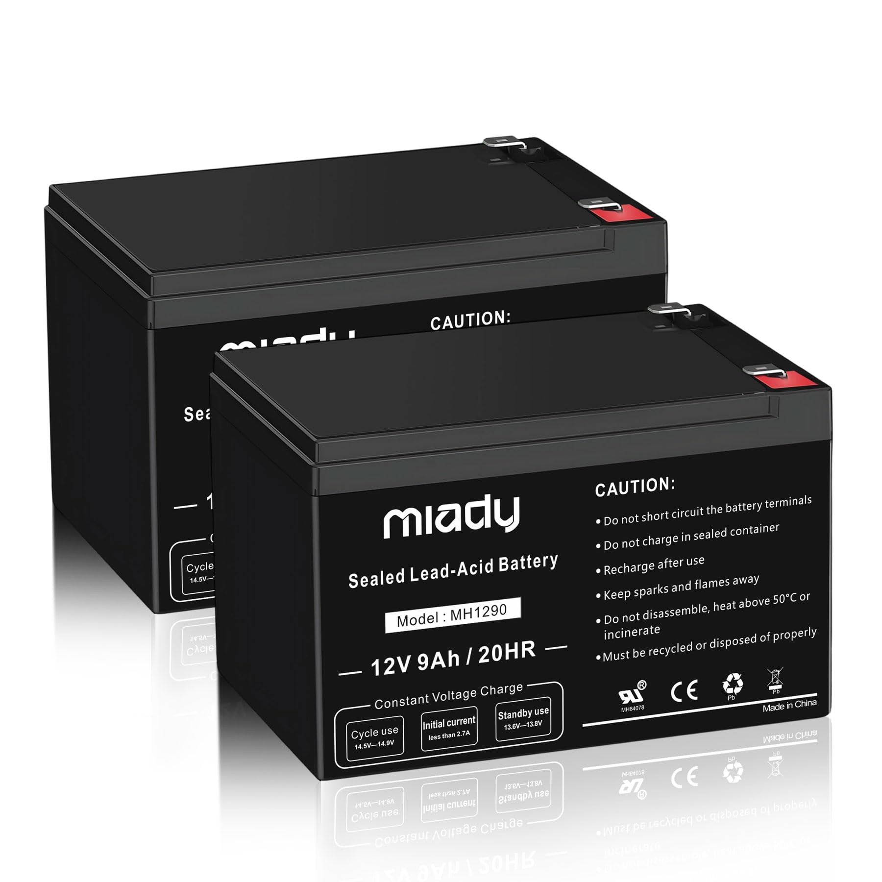 Miady 12V 9Ah Rechargeable Sealed Lead Acid Battery (2 Packs)