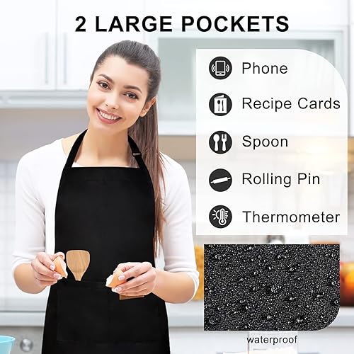 Miniatura 3 de Delantal ajustable, paquete de 2 delantales con 2 bolsillos, delantales de cocina para hombres y mujeres, para barbacoa al aire libre, hornear,