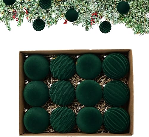 Miniatura 1 de Esferas de terciopelo para decoración de árbol de Navidad, 12 piezas de adornos flocados para árbol de Navidad, adornos colgantes para decoración de