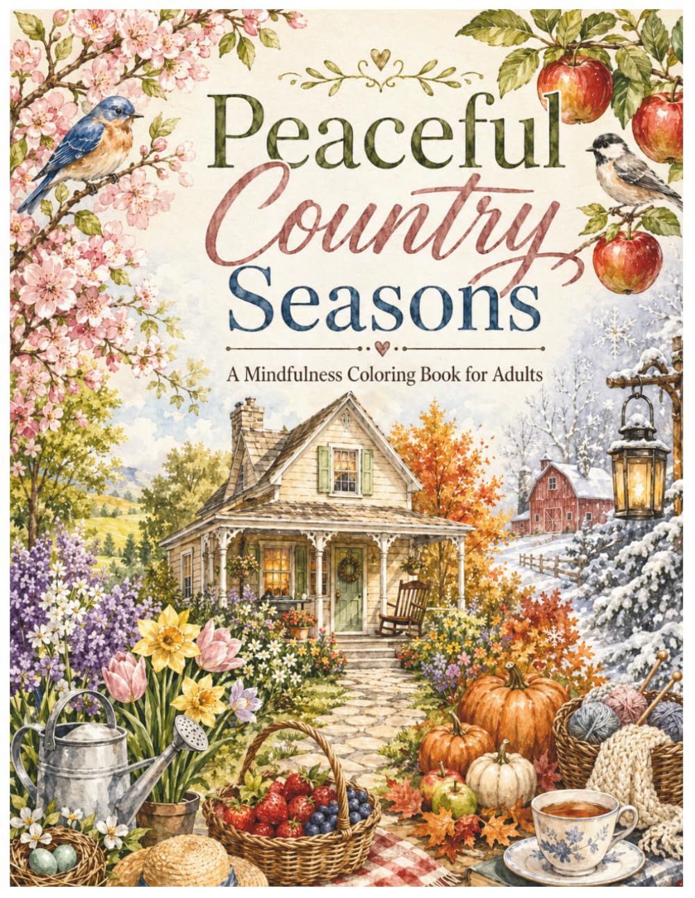 Peaceful Country Seasons Coloring Book for Seniors: Large Print Easy Coloring Pages with Cozy Countryside Scenes for Relaxation and Gentle Activities