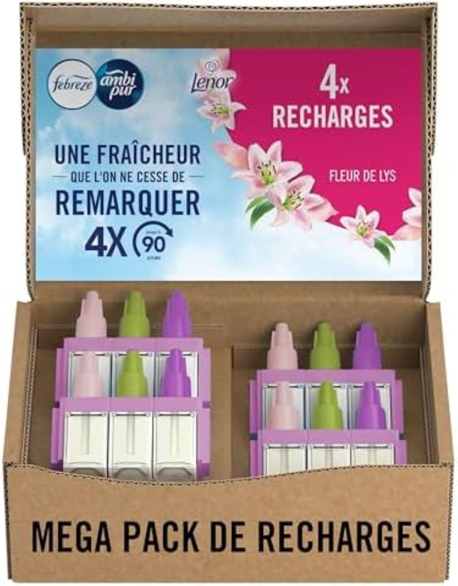 Recharge Febreze 3Volution Fleur De Lys - Pack De 4 - Pour Diffuseur Électrique - Alterne 3 Parfums - Jusqu'à 90 Jours