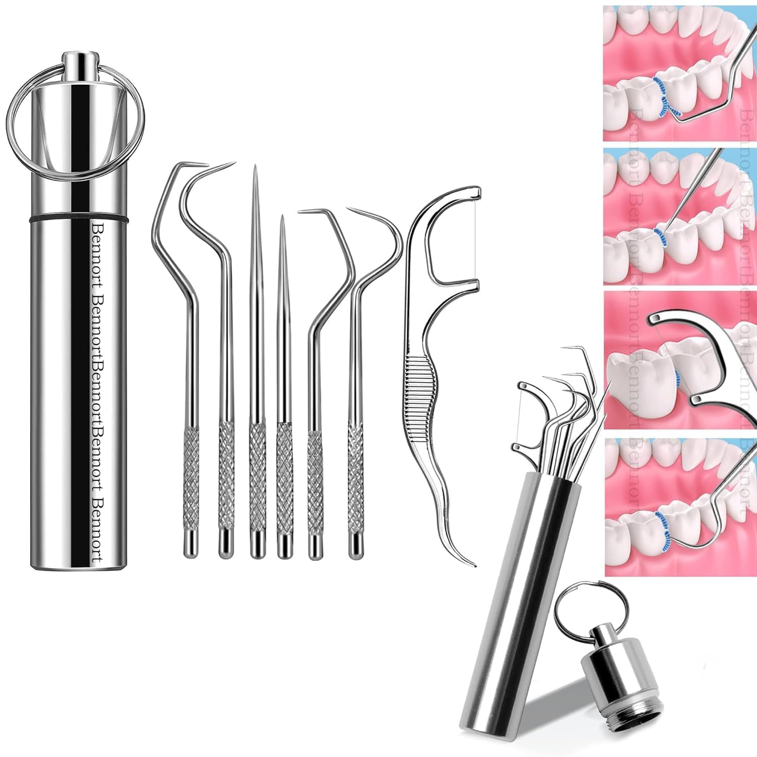 TPJ Mart 7-in-1 Teeth Braces Cleaner Kit – Reusable Dental Floss Toothpicks with Aluminum Tube Case – Ideal for Travel, Camping & Outdoor Use-image-11