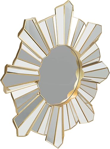 Miniatura 4 de Northlight Espejo de pared redondo de vidrio con ondas de sol de oro brillante de 25 pulgadas