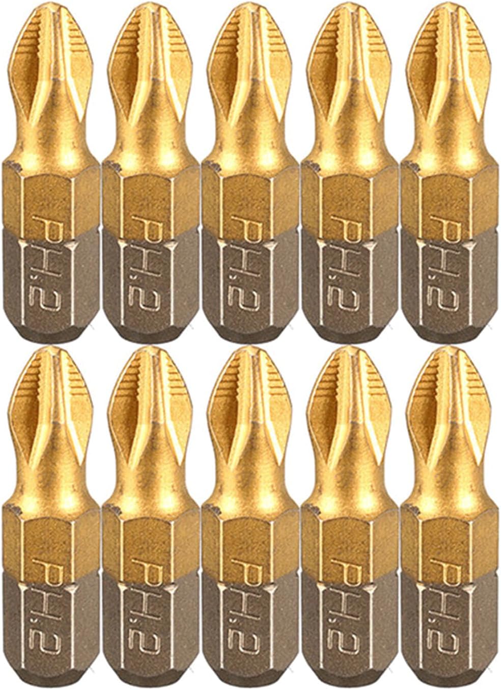Screwdriver Bit 10Pcs PH2 Screwdriver Bit Set Nonslip Drill Bit PH2Cross Head Drill Bit 25mm Length 1/4inch Hexs Shank Rusts Resistance, As Shown in the Picture