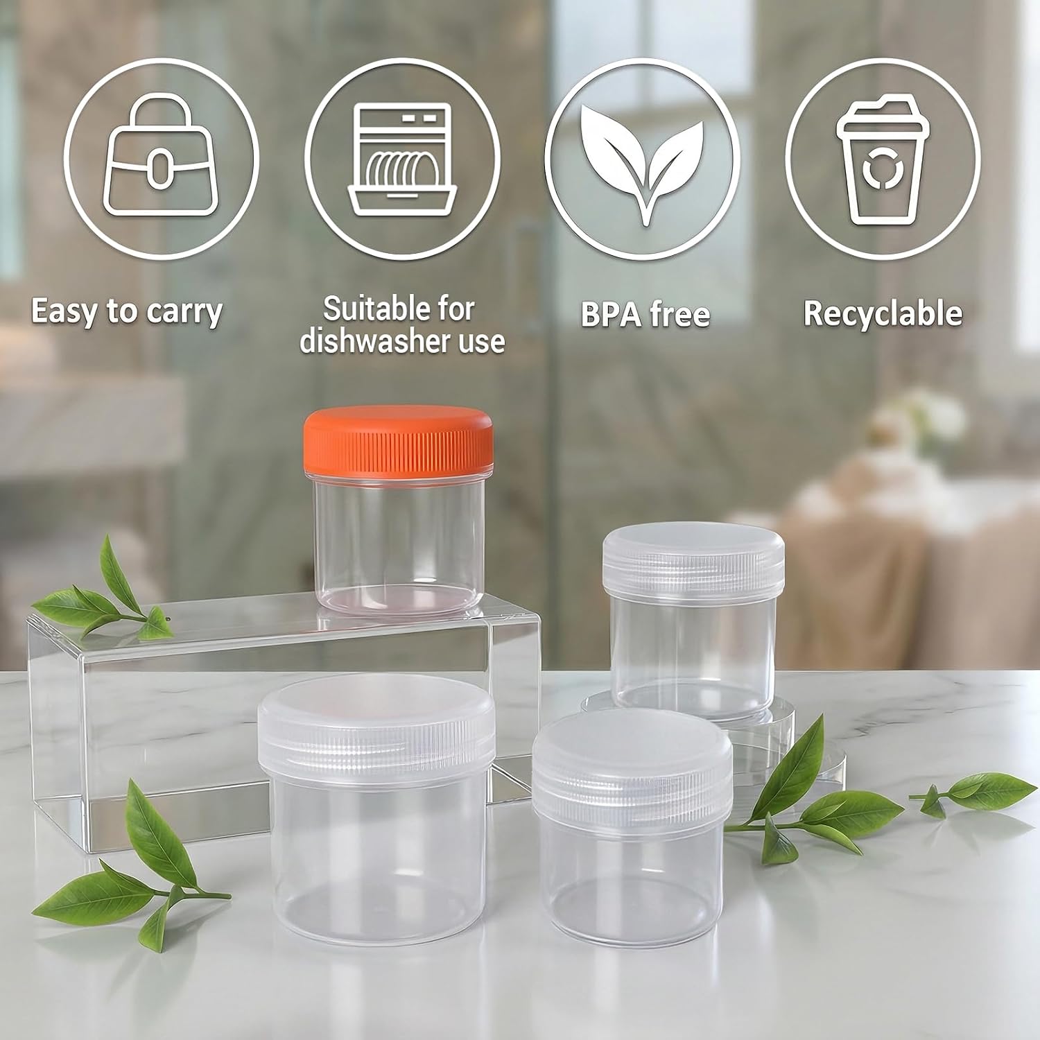 METAPACK Leakproof 1.7 oz Clear Travel Jars with Screw Lids, TSA Approved PP Plastic Containers with Labels for Creams, Lotions, Balms, Sauces and Travel Essentials (4 Pack) image 4