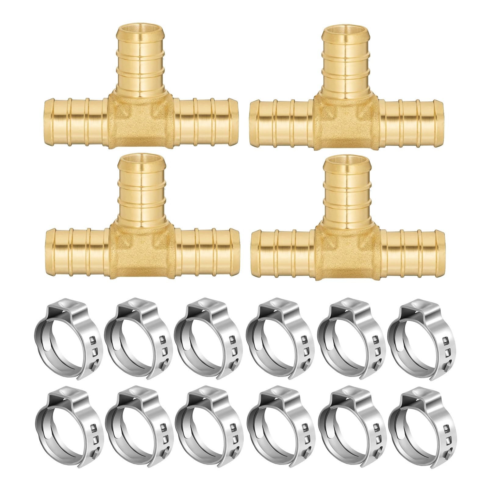 Hdoytxxm 4 Tees 12 Clamps Impermeable Bronze Rustless Clamps Piping Couplings For Home Industrial Use Pipe Couplings Set
