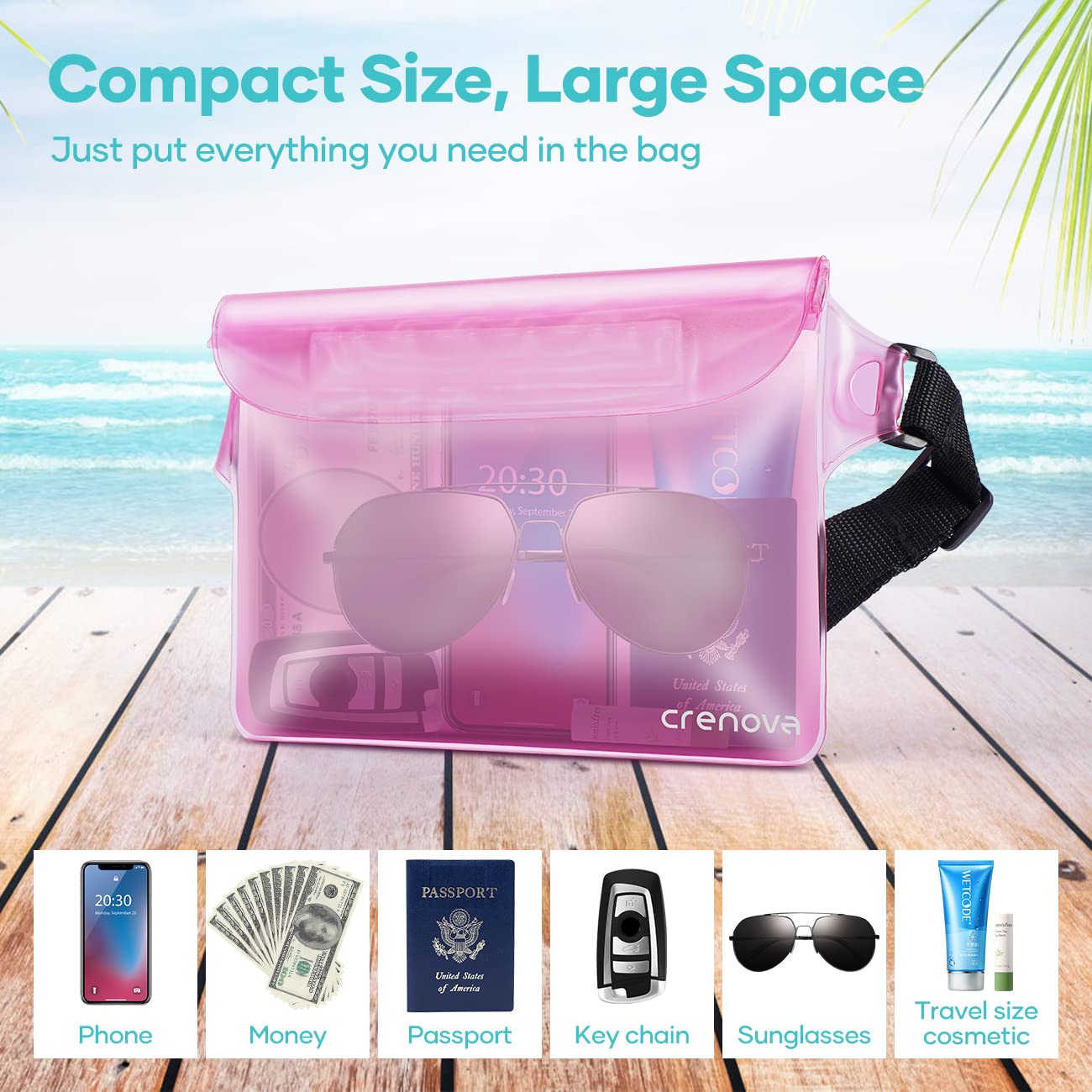 Wasserdichte Bauchtaschen für Damen, sanddichte Trockentasche für Strand, wasserdichte Tasche für Handy, Reisepass, Geldbörse, schwimmende wasserdichte Taschen für Kreuzfahrt, Reisen, Wasserpark