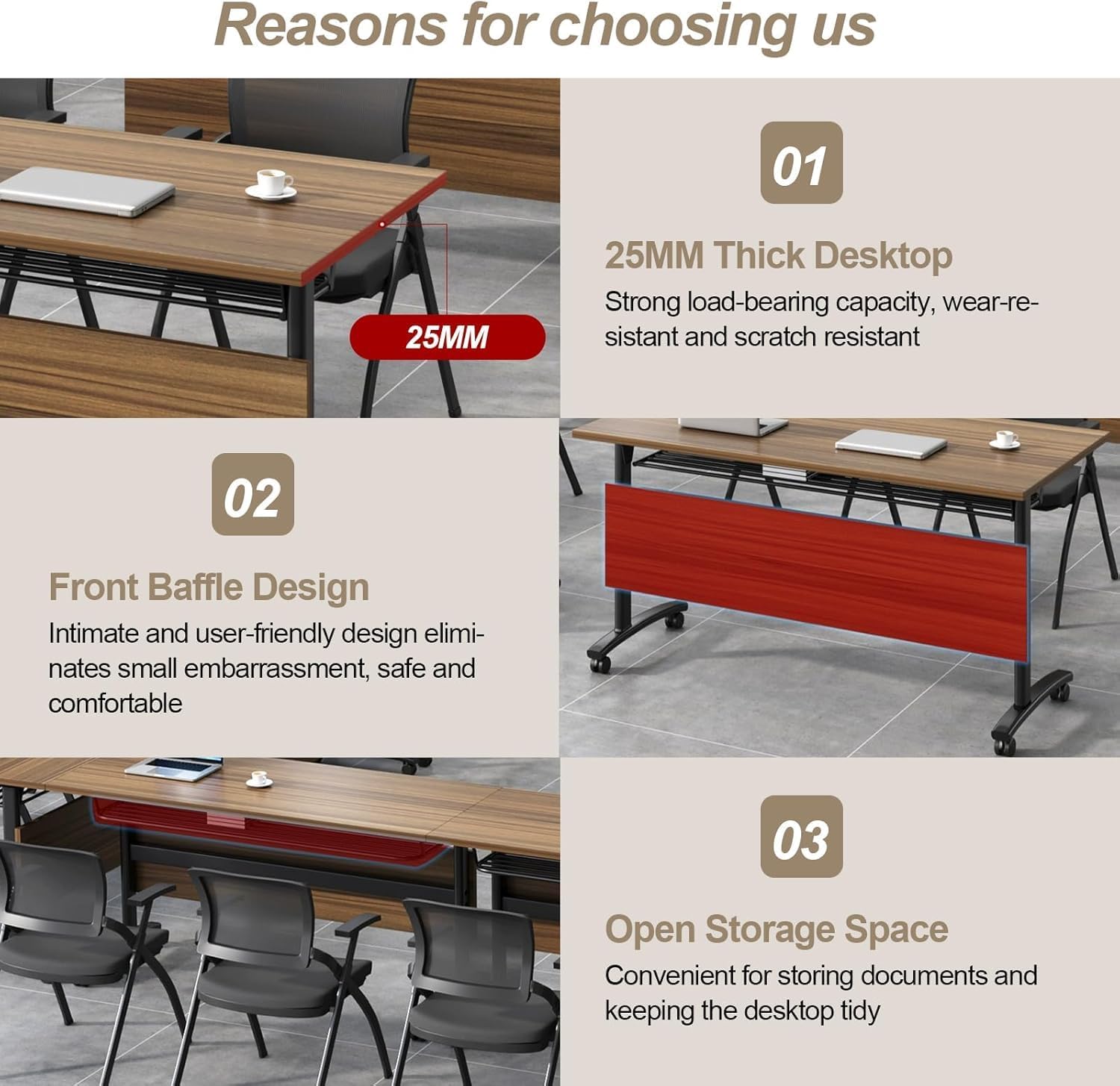 Conference Table, Folding Conference Room Tables with Flip-Top Design, with Caster Rectangular Modular Conference Room Table, for Office Conference Room Training Room (4Pcs 180cm/70.9in)