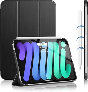 Soke for iPad mini 7 Case A17 Pro, iPad mini 7th/6th Generation 2024/2021- [Slim Trifold Stand + Auto Wake/Sleep], Protective Hard PC Back Cover for Apple iPad mini 7/6 Gen 8.3 Inch - Black