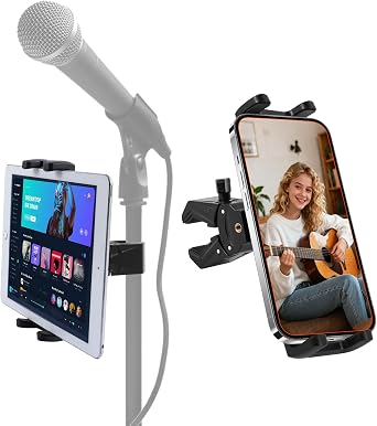 Spin Bike Tablet Holder Mount, iPad Phone Holder Stand Exercise Bike Handlebar Mount for Stationary Bicycle, Treadmill, Tripod, Microphone Stand Fit for iPad Pro, iPad, Galaxy Tabs, iPhone 4.7-12.9"