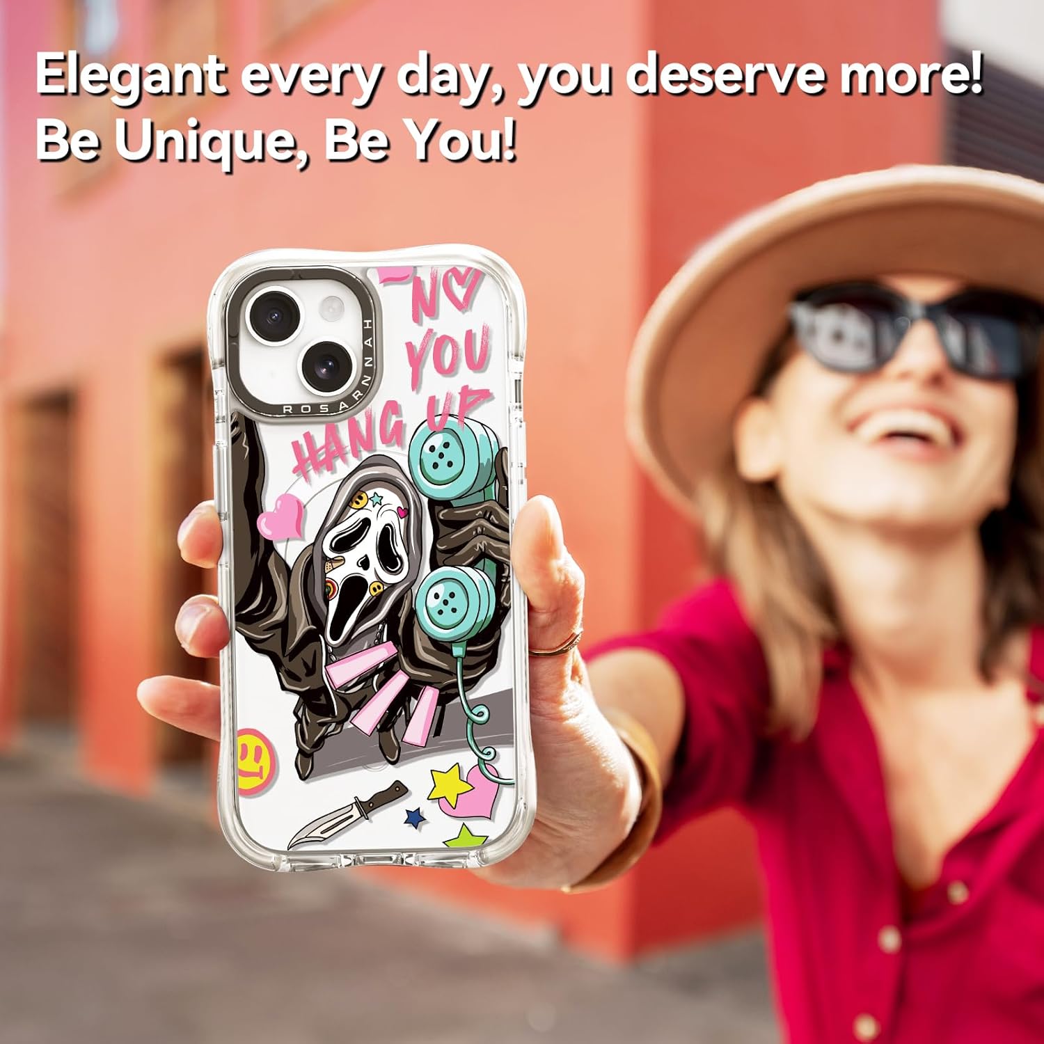 Rosarnnah for iPhone 13 / iPhone 14 Case Cute - Compatible with Magsafe - Military-Grade 20 ft Drop Protection Shockproof Phone Case - Funny Skeleton Design (6.1") Glitter Clear