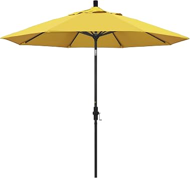 California Umbrella 9 Round Aluminum Market Umbrella, Crank Lift, Collar Tilt, Black Pole, Lemon Olefin