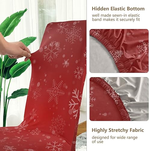 Miniatura 2 de ALAZA Dining Room Chair Covers Slipcovers Set of 4,Christmas Snowflake Red(j1) Spandex Fabric Fit Stretch Removable Short Kitchen Chair Covers