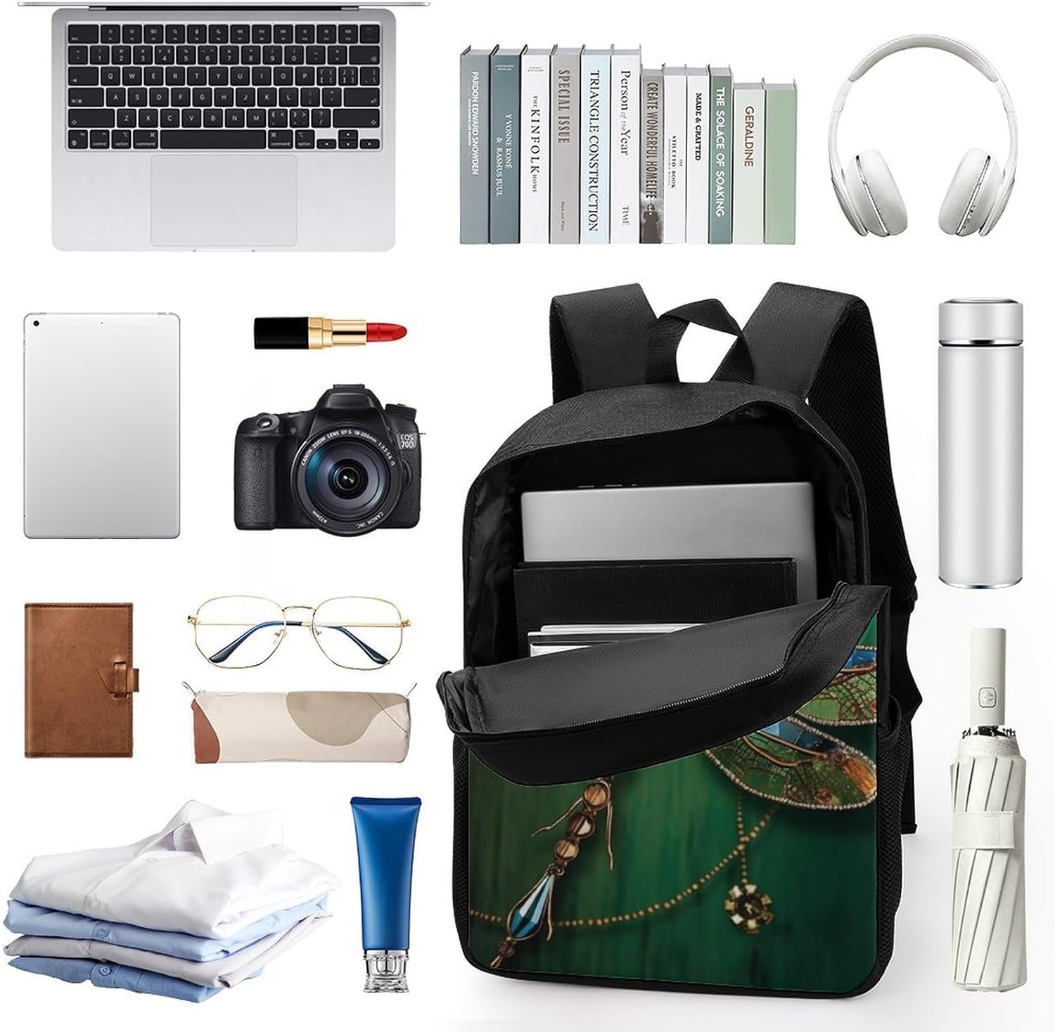 Jewel Dragonfly Bookbags 17 Inch Aesthetic Laptop Bagpack Casual Travel Laptop Backpack Unisex Aesthetic Daypack for College Work Travel image 3