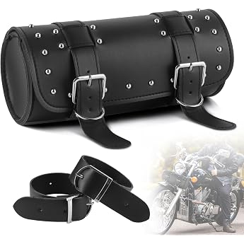 Universal Motorcycle Saddle Bag Tool Bag PU Leather Waterproof Round Saddle Bag Fashion Storage Bag Black