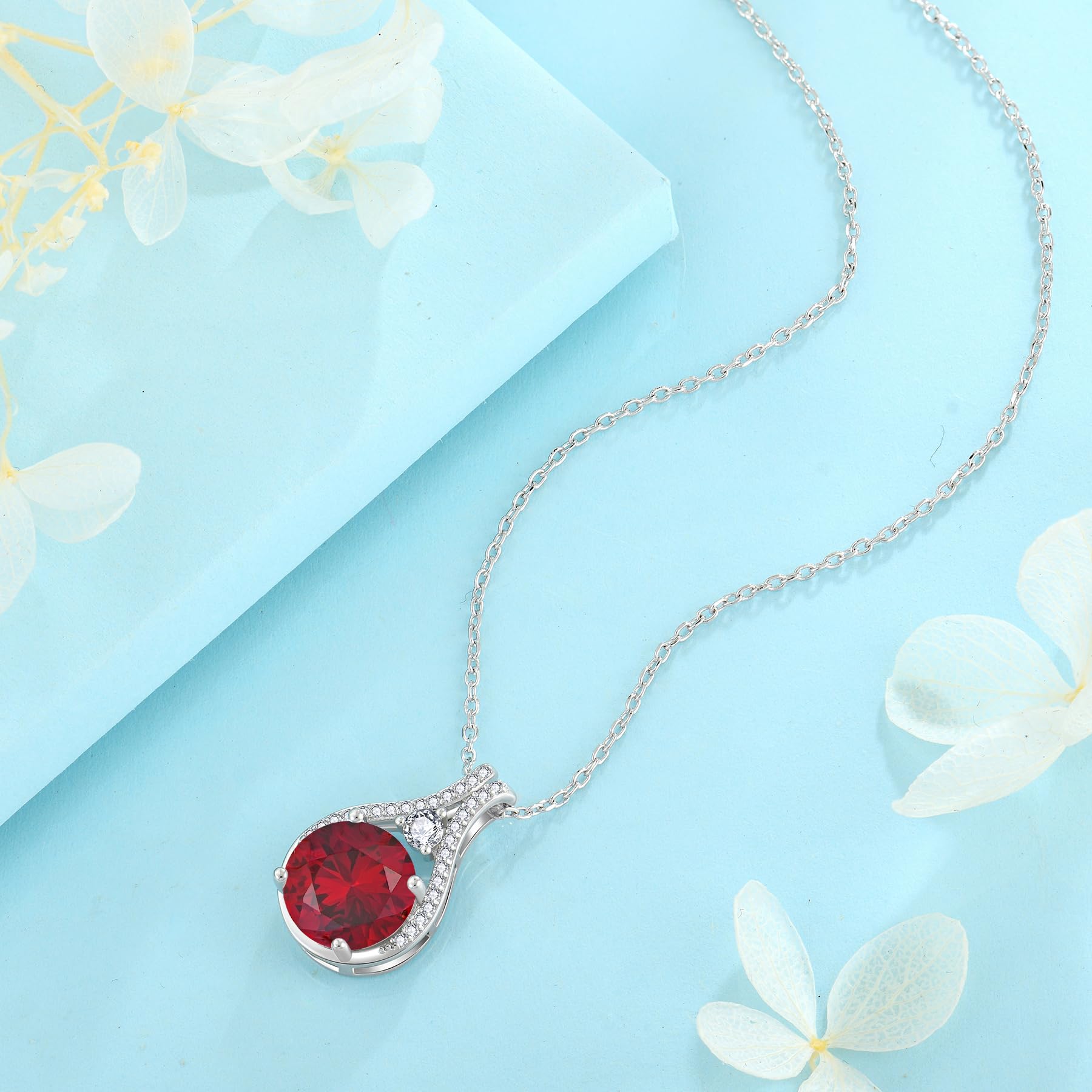 FJ Geburtsstein Kette Damen Silberfarben Messing Rundschliff Halskette Anhänger Schmuck Geschenk für Frauen