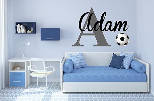 Miniatura 4 de Calcomanía de pared con nombre y inicial de bola deportiva, mural de arte de pared con nombre personalizado, calcomanías de pared para habitación de