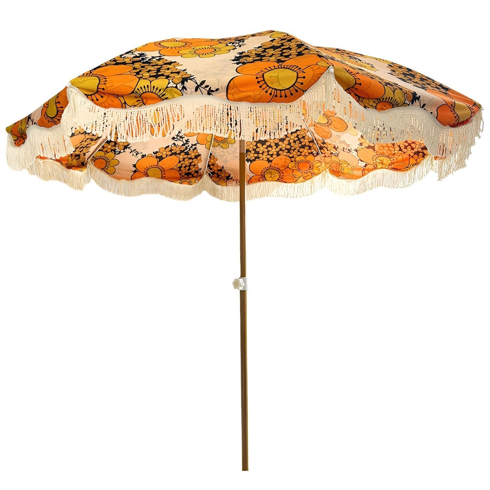 200 cm Parasol Ogrodowy w Boho z Frędzlami, Vintage Odchylany Parasol Ogrodowy, Baldachimem z Nadrukiem do Basenów Plażę