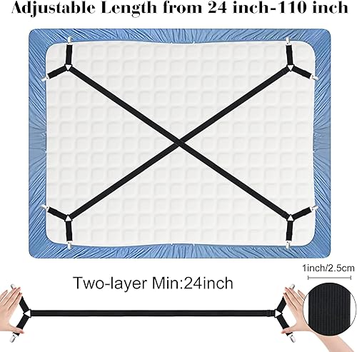 Miniatura 2 de Morcheiong Correas de sujeción para sábanas ajustables con clips para sábanas para ropa de cama, amarres, juego de 2