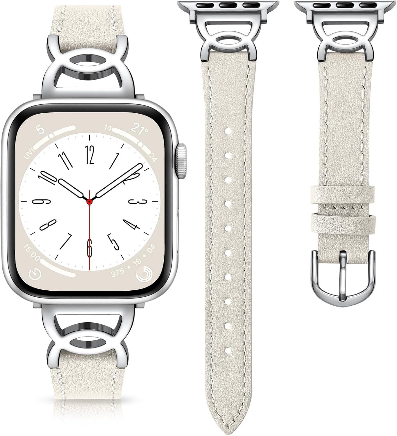 DaQin Slim Leather Band Compatible with Apple Watch Bands for Women 40mm 38mm 41mm 42mm 44mm 45mm 46mm, Top Grain Leather Band with DC-shaped Buckle for iWatch Band Series 11 10 9 8 7 6 5 4 3 2 1 SE