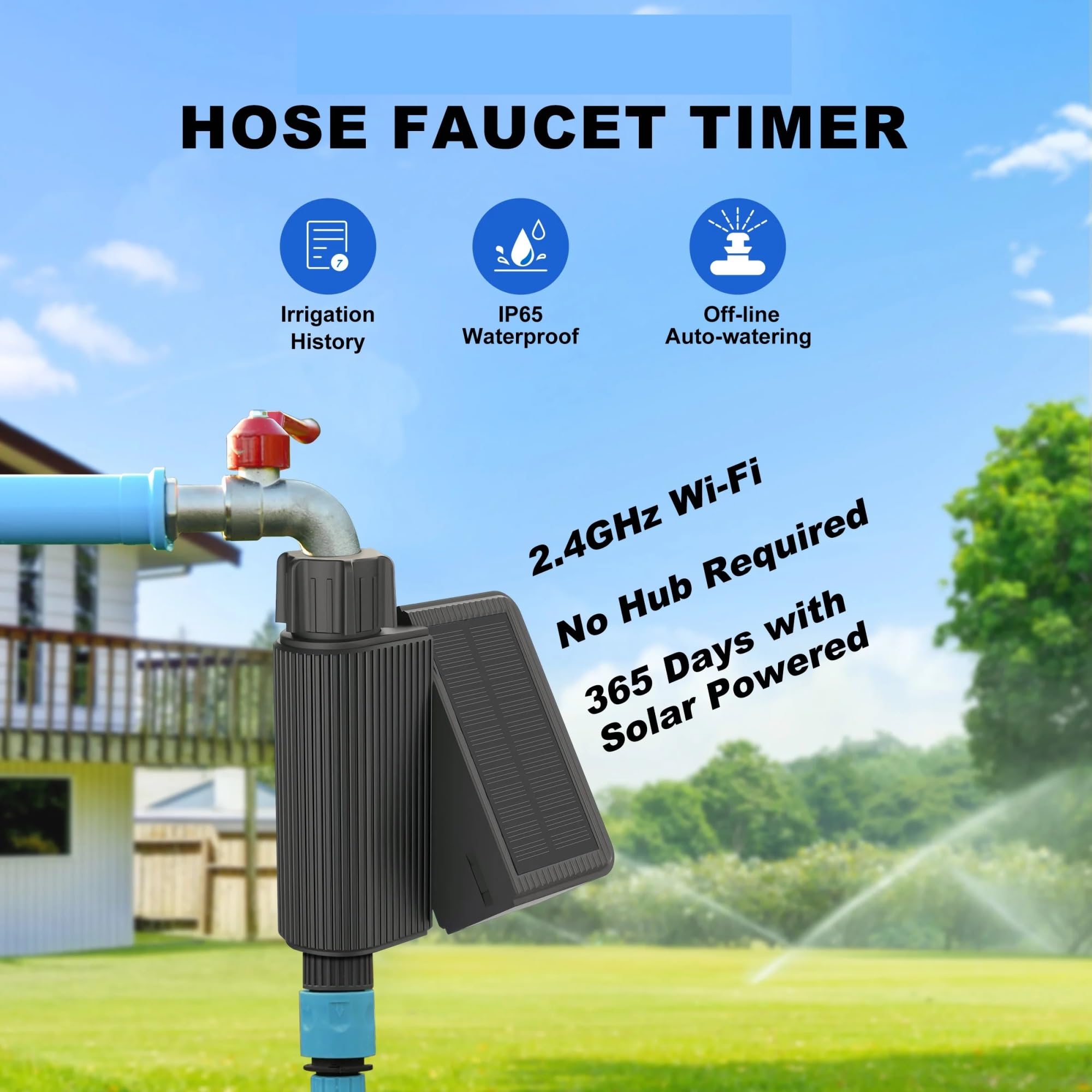 Timer for irrigazione intelligente alimentato a energia solare, timer for rubinetto flessibile Wi-Fi con ingresso in ottone, timer for irrigazione programmabile, nessun hub richiesto