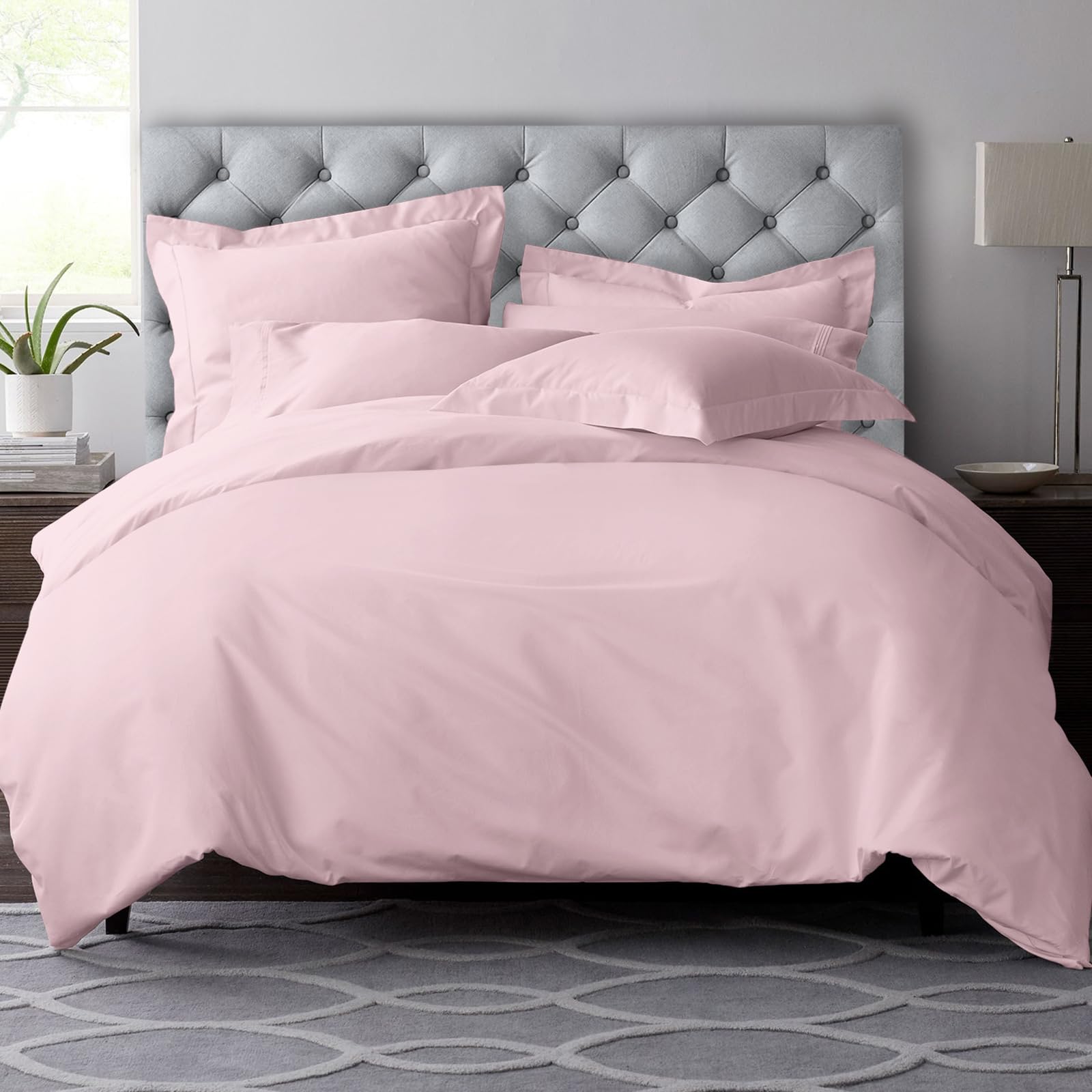 Pizuna Pure Combed Cotton Duvet Cover Set King Size Light Pink, 600 Thread Count 100% Long Staple Cotton King Size Duvet Cover 230x220cm, Sateen Quilt Cover with Button Closure (King Duvet Cover)