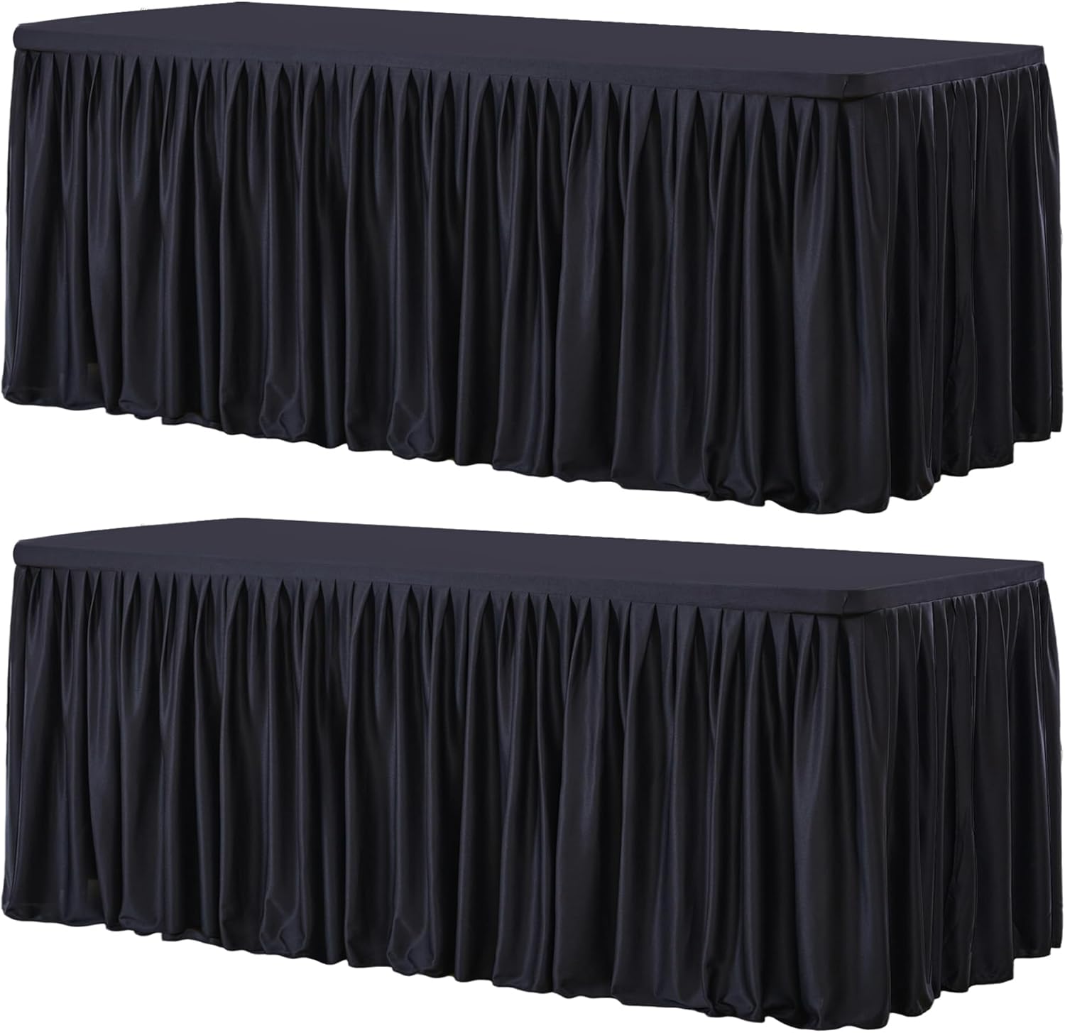 Wish Care 2 Pack Black Rectangle Table Clothes for 6 Foot Tables, Polyester Fitted Tablecloths 6t Stretch Table Cover for Party, Wedding, Trade Craft Show, Banquet, Festival