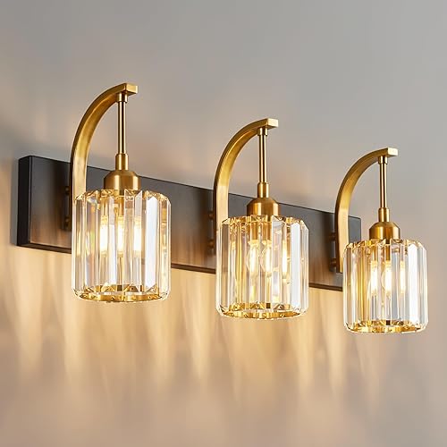 Miniatura 52 de Luces de tocador de cristal cromadas de 4 luces, modernas lámparas de baño de cristal sobre espejo de 32.67 pulgadas de largo para baño Cromo