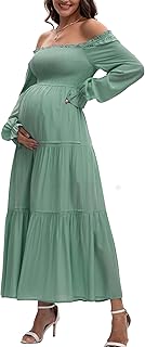 Women's Fall Long Sleeve Maternity Maxi Dress Flowy Tiered A Line Photoshoot Baby Shower