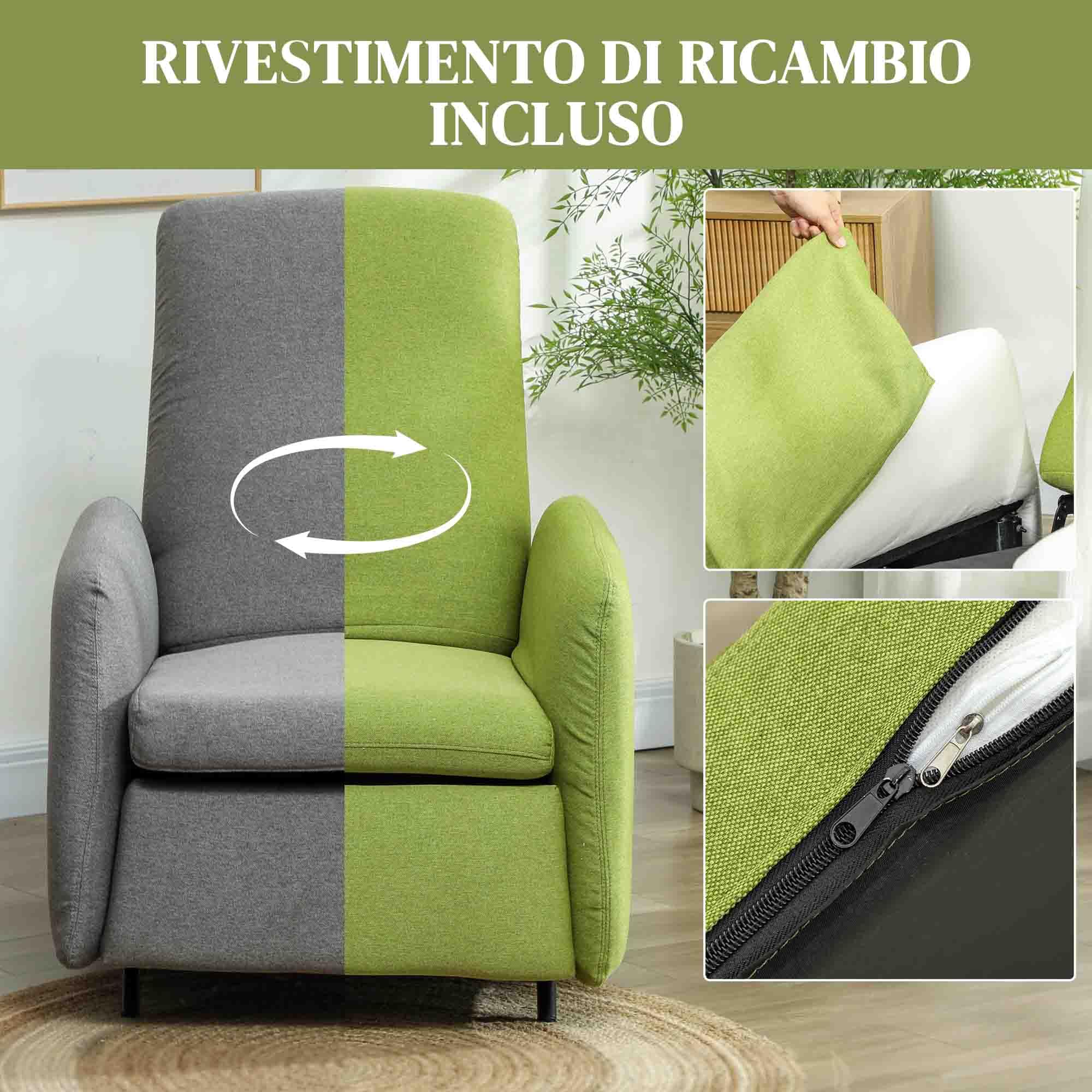 HOMCOM Poltrona Relax Reclinabile Manuale con Poggiapiedi, Poltrona Reclinabile in Tessuto Effetto Lino, Copertura Rimovibile per Camera da Letto, Soggiorno e Salotto, Grigio