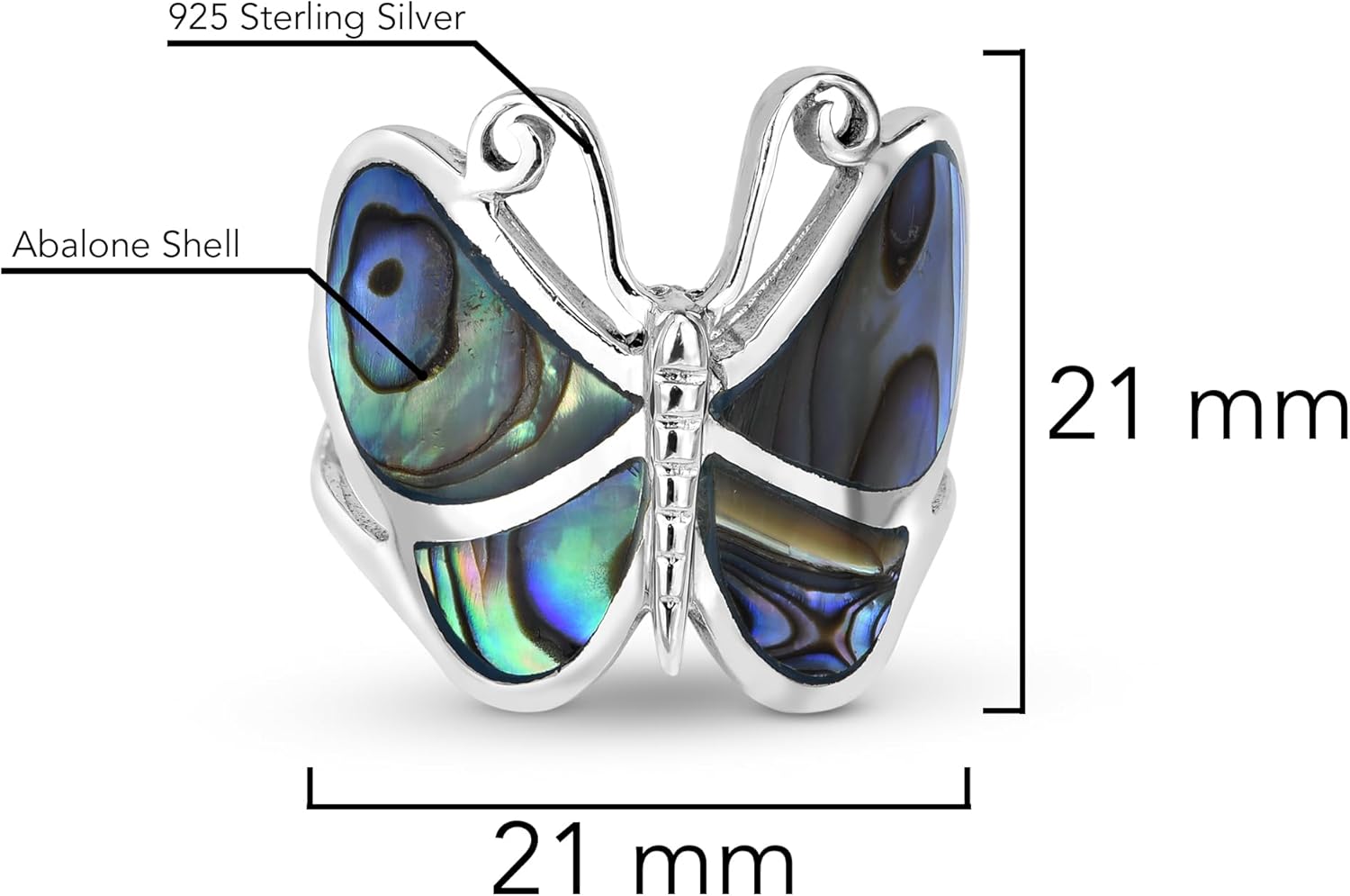 AeraVida Captivating Butterfly Motif Rainbow Abalone Statement .925 Sterling Silver Ring | Cute Wedding Rings For Women | Casual Comfort Fit Silver Rings for Women | Gift for Daughter | Sterling Silver Rings Sizes (6-14)