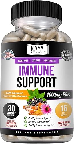 Kaya Naturals Apoyo inmunológico de saúco  Vitaminas con zinc y vitamina C para adultos, probióticos y cúrcuma 1000 mg refuerzo del sistema