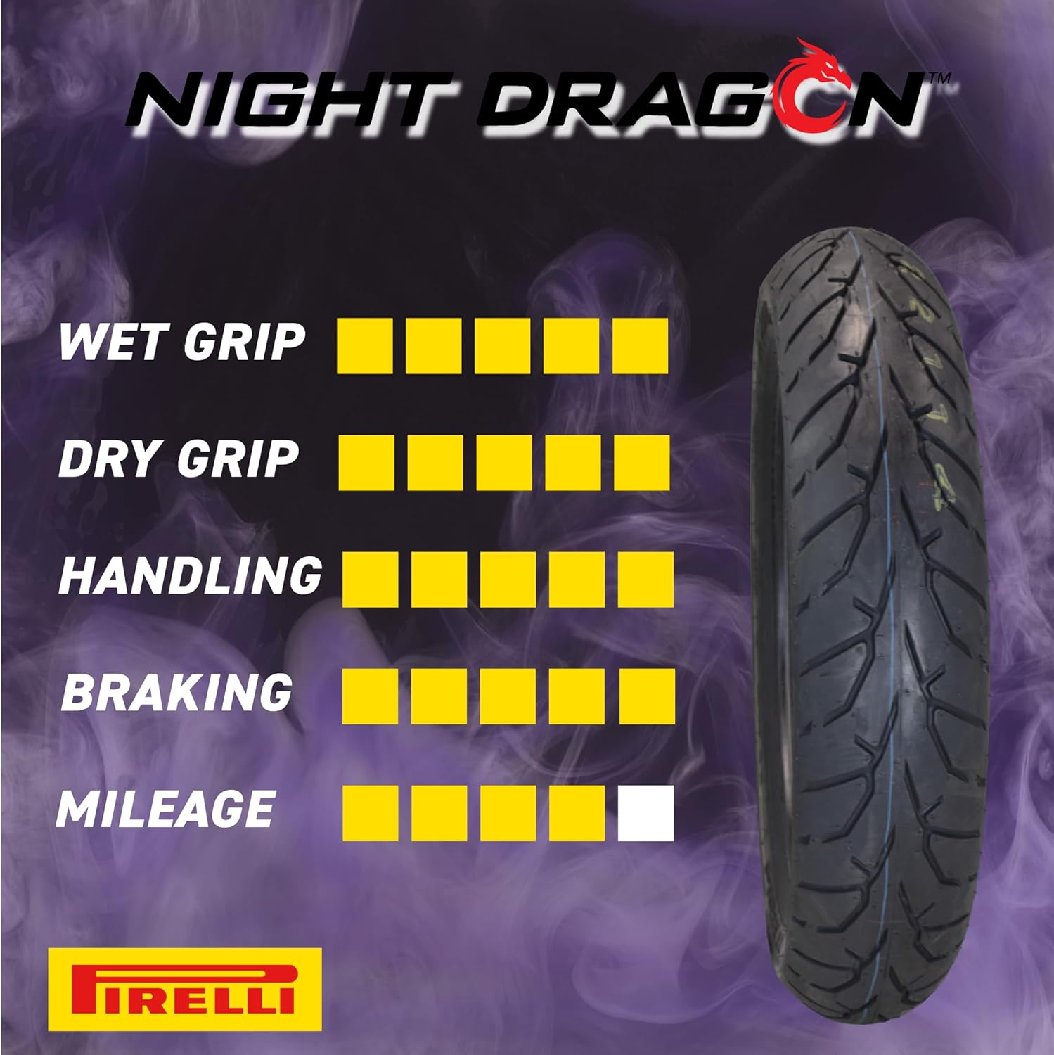 Pirelli Night Dragon 130/80B17 M/C 65H TL Cruiser Motorcycle Front Tire - Superior Traction & Handling for High-Performance Cruisers w/Keychain