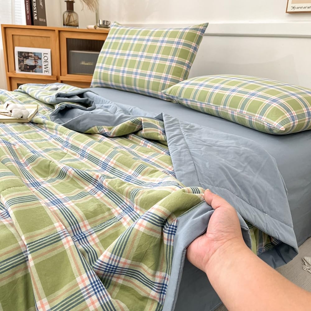 Cuadros Colcha Boutí Cubrecama de Dos Caras Suave Ligero y Transpirable,100% Algodón, Cama Multiusos para Primavera y Verano, Colchas para Cama 90 120 150 180 (Azul Verde,200x230cm)
